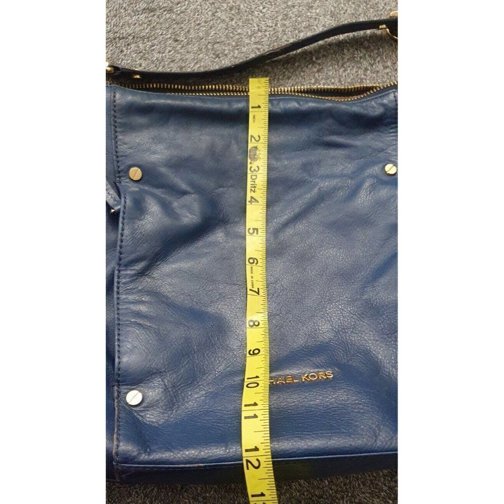 MICHAEL KORS BLUE LEATHER GOLD CHAIN DEVON LARGE SHOULDER TOTE BAG PURSE - Picture 15 of 16